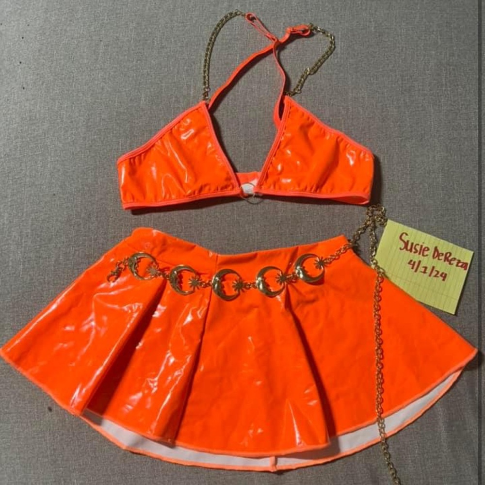 orange latex RAVE outfit
